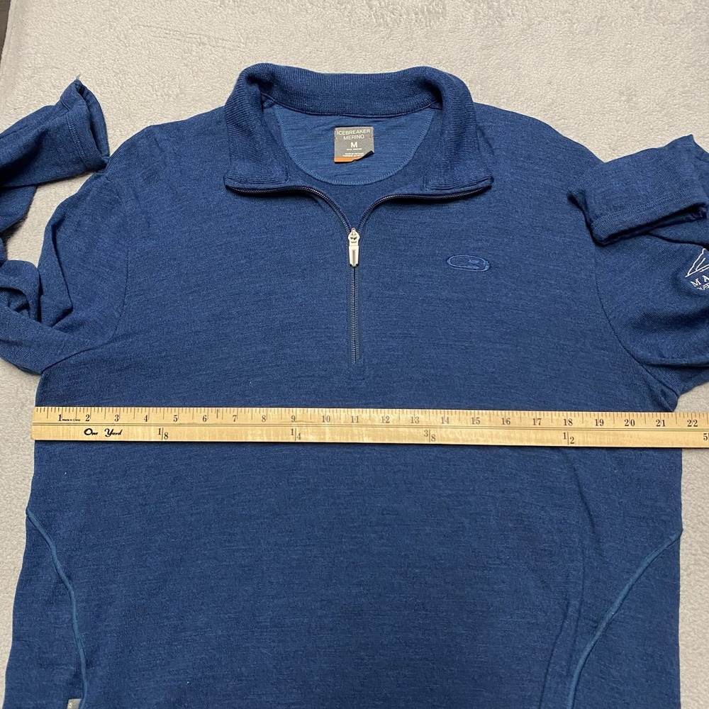 Icebreaker 1/4 Zip Mens Medium Blue Merino Wool Pullover Matakauri Resort - Picture 7 of 10